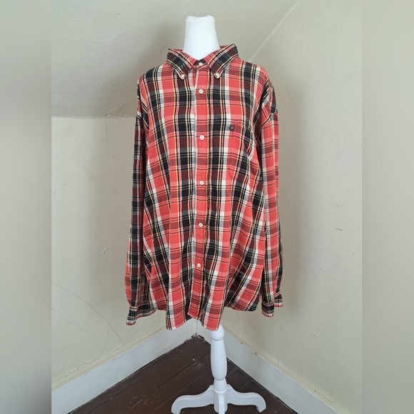 Ralph Lauren Polo Jeans Co  Flannel Shirt Mens Button Plaid Red Black Size XXL - Picture 1 of 14